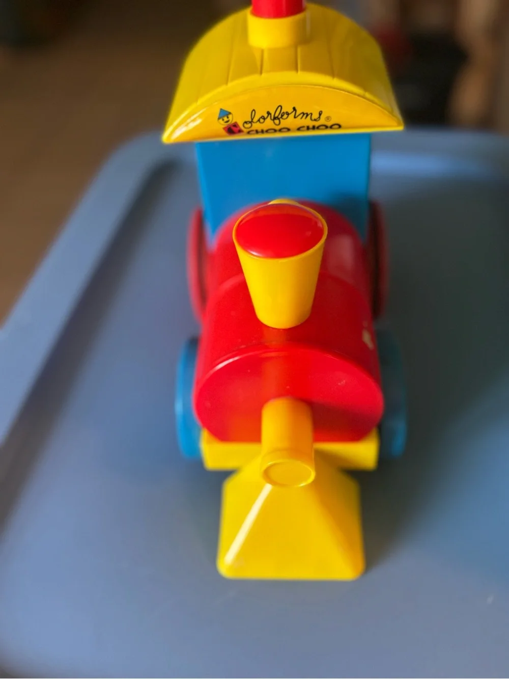 Vintage 1985 Colorforms Choo Choo Train Toy - Helm Toy Co - Mechanical Push Toy